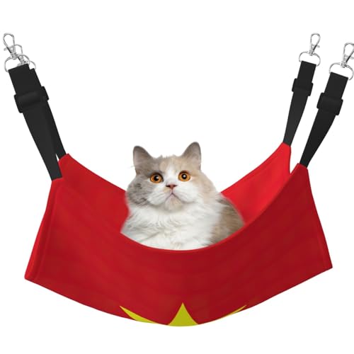 Kycvds Katzen-Hängematte mit vietnamesischer Flagge, Bett für Käfig, verstellbar, Schlafunterlage für kleine Haustiere von Kycvds