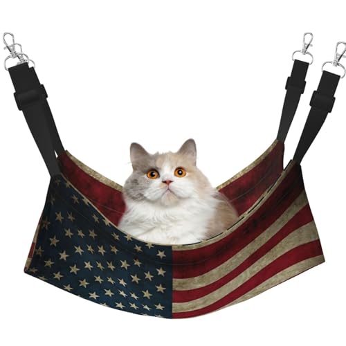 Kycvds Katzenhängematte mit amerikanischer Flagge, verstellbar, zum Aufhängen, Schlafunterlage für kleine Haustiere von Kycvds