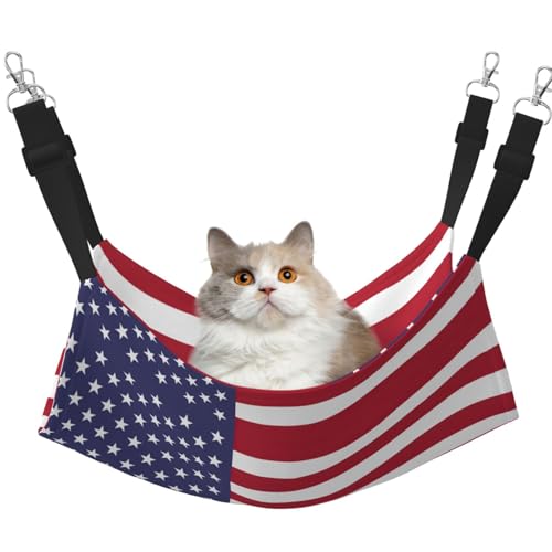 Kycvds Katzenhängematte mit amerikanischer Flagge, verstellbar, zum Aufhängen, Schlafunterlage für kleine Haustiere von Kycvds