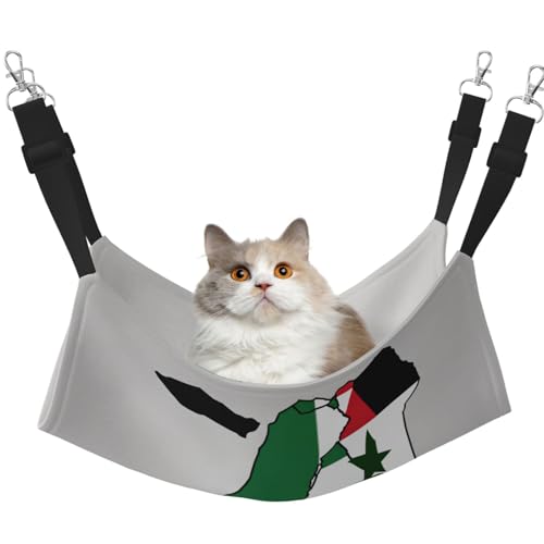 Kycvds Map02 Katzen-Hängematte für Käfig, verstellbare Aufhängung, Schlafunterlage für kleine Haustiere, Flagge Palästinas von Kycvds