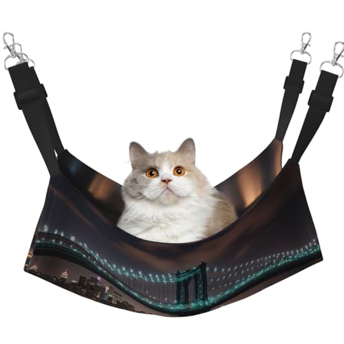 Kycvds New York Manhattan Bridge Nacht-Katzen-Hängemattenbett für Käfig, verstellbar, Schlafunterlage für kleine Haustiere von Kycvds
