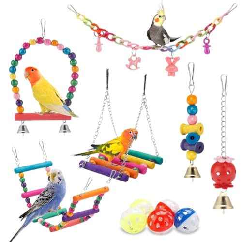 KyeeaDIY 11 Stück Papageien Vogelspielzeug für Wellensittiche Kauspielzeug Schaukel hängende stehende Kauspielzeug Vogel Kletterleiter Spielzeug Geeignet für Liebesvögel Finken (11 Stück) KyeeaDIY 11 Stück Papageien Vogelspielzeug für Wellensittiche Kauspielzeug Schaukel hängende stehende Kauspielzeug Vogel Kletterleiter Spielzeug Geeignet für Liebesvögel Finken (11 Stück) von KyeeaDIY