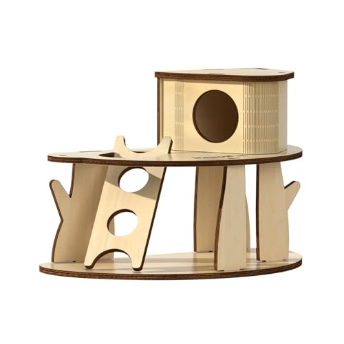 Hamsterhaus aus Holz mit Leiter, 2-stöckiges Baumhaus Design Hamsterversteck Käfig Zubehör für Zwerg-Rennmäuse Hamsterhaus aus Holz mit Leiter, 2-stöckiges Baumhaus Design Hamsterversteck Käfig Zubehör für Zwerg-Rennmäuse von Kyerlish