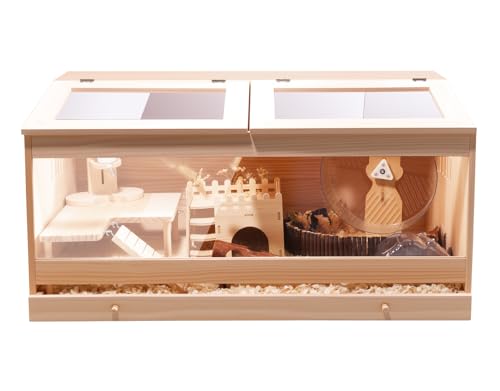 Kyerlish Hamsterkäfig aus Holz mit ausziehbarer Schale, Kleintier-Lebensraum mit doppelten Dachfenstertüren für Rennmäuse, Maus, Meerschweinchen, Ratte, ohne Zubehör (80 cm L x 39,9 cm B x 39,9 cm H) Kyerlish Hamsterkäfig aus Holz mit ausziehbarer Schale, Kleintier-Lebensraum mit doppelten Dachfenstertüren für Rennmäuse, Maus, Meerschweinchen, Ratte, ohne Zubehör (80 cm L x 39,9 cm B x 39,9 cm H) von Kyerlish