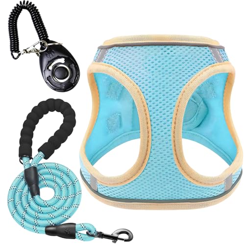 Hundegeschirr und Leine, leichte Haustierweste, Anti-Zieh-Hundehalsband mit Leinen-Clicker für Spaziergang-Training (Blau, S) von Kyndara