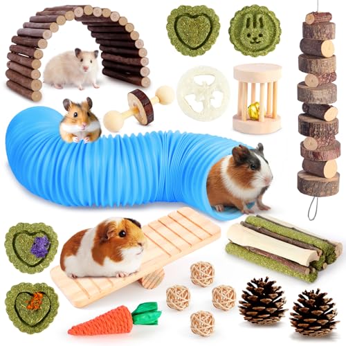 Kyouki Hamsterspielzeug Meerschweinchen Spielzeug Set mit Tunnel, kaubarem Apfelholz & natürlichem Timothy Heu - Anreicherung Kauspielzeug für Kleintiere - 24+ Käfigzubehör für Zahnpflege & Langeweile Kyouki Hamsterspielzeug Meerschweinchen Spielzeug Set mit Tunnel, kaubarem Apfelholz & natürlichem Timothy Heu - Anreicherung Kauspielzeug für Kleintiere - 24+ Käfigzubehör für Zahnpflege & Langeweile von Kyouki