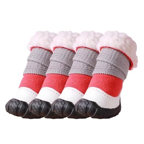 Kznifmk 4-Teiliges Hundeschuhset für Den Winter, Bequem, Warm, für Hunde, Chihuahua, Regen-/Schneestiefel, Wasserdicht, rutschfest, für Den Außenbereich, Welpen-Sneakers A von Kznifmk