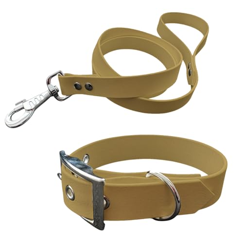Halsband und Leine für Hunde, aus BioThane, mittlere Breite (55-65 cm, gold) von L'Atelier du Fourmilier