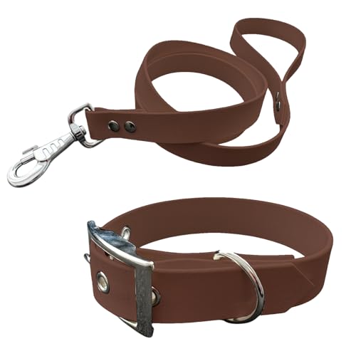 Halsband und Leine für Hunde, aus BioThane, mittlere Breite (30-35 cm, dunkelbraun) von L'Atelier du Fourmilier