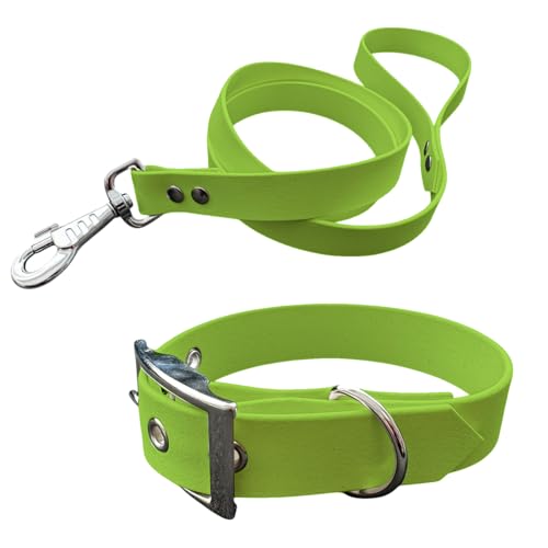 Halsband und Leine für Hunde aus BioThane, mittlere Breite (35-40 cm, Apfelgrün) von L'Atelier du Fourmilier