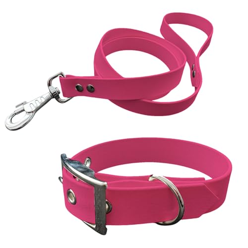 Hundehalsband und Leine aus BioThane-Material, mittlere Breite (35-40 cm, Fuchsia) von L'Atelier du Fourmilier