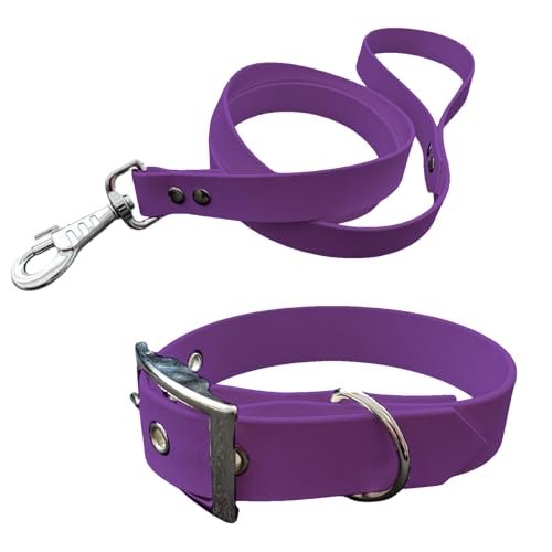 Halsband und Leine für Hunde aus BioThane, mittlere Breite (40-45 cm, Amethyst) von L'Atelier du Fourmilier