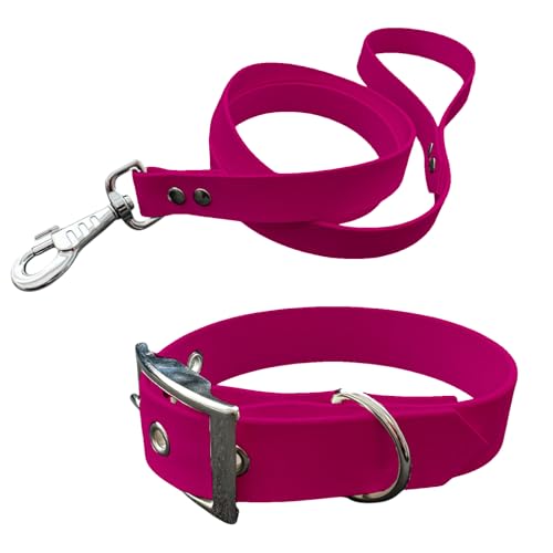 Halsband und Leine für Hunde aus BioThane, mittlere Breite (40-45 cm, Himbeere) von L'Atelier du Fourmilier