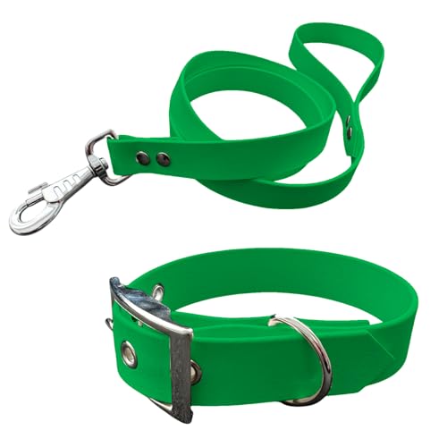 Halsband und Leine für Hunde aus BioThane, mittlere Breite (40-45 cm, Neongrün) von L'Atelier du Fourmilier