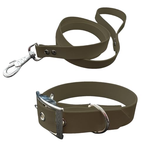 Halsband und Leine für Hunde aus BioThane, mittlere Breite (40-45 cm, Olivgrün) von L'Atelier du Fourmilier