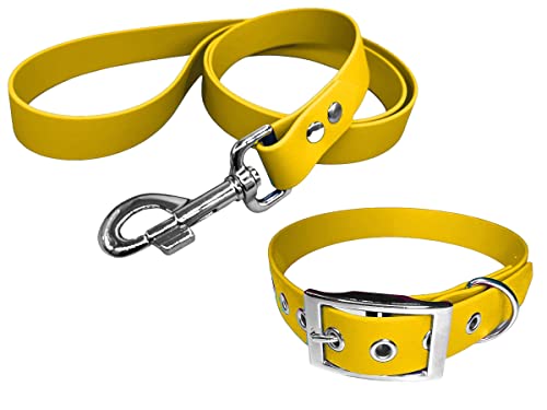 Halsband und Leine für Hunde aus BioThane, mittlere Breite (40 – 45 cm, gelb) von L'Atelier du Fourmilier