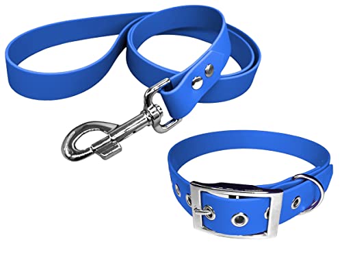 Hundehalsband und Leine aus BioThane-Material, mittlere Breite (45-55 cm, blau) von L'Atelier du Fourmilier