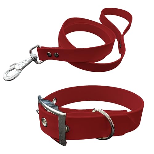 Halsband und Leine für Hunde aus BioThane, mittlere Breite (45-55 cm, rot) von L'Atelier du Fourmilier