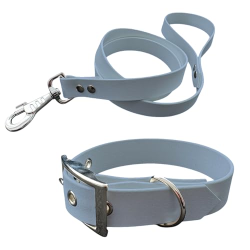 Halsband und Leine für Hunde aus BioThane, mittlere Breite (55-65 cm, Fleeceblau) von L'Atelier du Fourmilier
