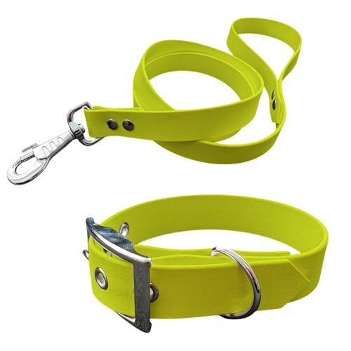 Halsband und Leine für Hunde aus BioThane, mittlere Breite (55-65 cm, Neongelb) von L'Atelier du Fourmilier
