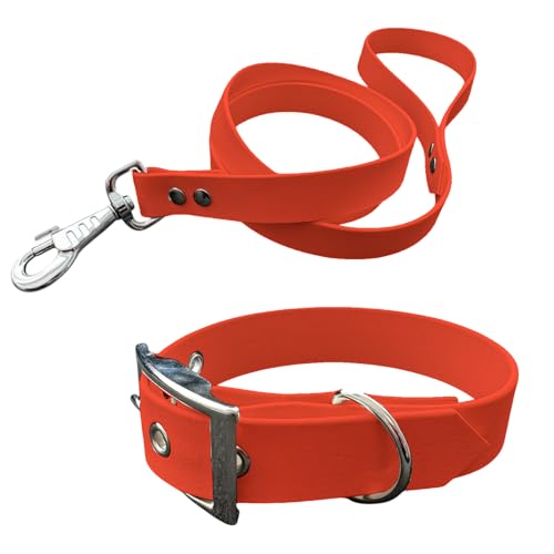 Halsband und Leine für Hunde aus BioThane, mittlere Breite (55-65 cm, Neonorange) von L'Atelier du Fourmilier