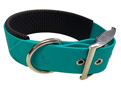 Hundehalsband aus BioThane-Material, gepolstert, große Breite, Farben zur Auswahl (Halsumfang: 35 – 40 cm, Teal) von L'Atelier du Fourmilier