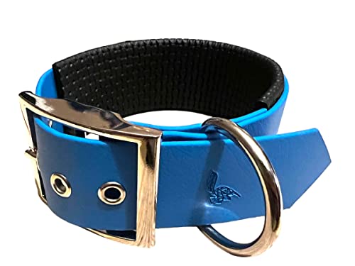 Hundehalsband aus BioThane-Material, gepolstert, große Breite, Farben zur Auswahl (Halsumfang: 35 – 40 cm, blau) von L'Atelier du Fourmilier