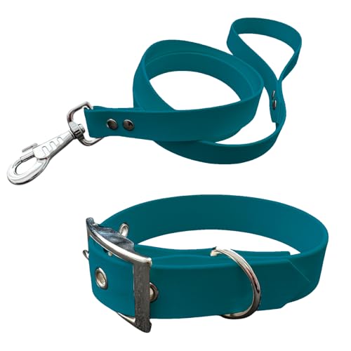 Hundehalsband und Leine aus BioThane-Material, mittlere Breite (40-45 cm, Petrol) von L'Atelier du Fourmilier
