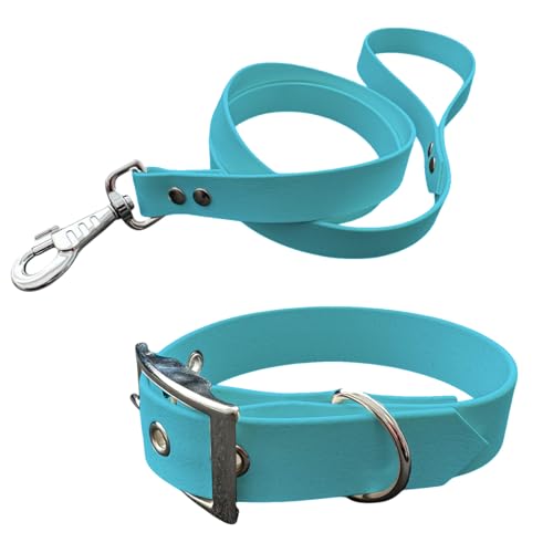 Hundehalsband und Leine aus BioThane-Material, mittlere Breite (45-55 cm, hellblau) von L'Atelier du Fourmilier