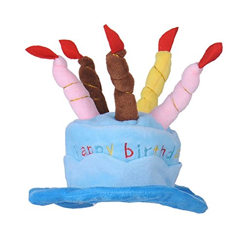 L-Peach Nettes Haustier-Kostüm Geburtstagskuchen-Hut mit 5 bunten Kerzen Hunde Katze Torten Hut Geburtstagshut Partyhut Cosplay Kostüm-Zusatz Blau von L-Peach