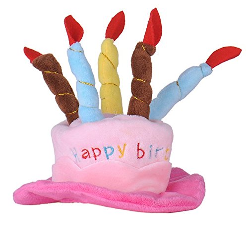 L-Peach Nettes Haustier-Kostüm Geburtstagskuchen-Hut mit 5 bunten Kerzen Hunde Katze Torten Hut Geburtstagshut Partyhut Cosplay Kostüm-Zusatz Rosa von L-Peach