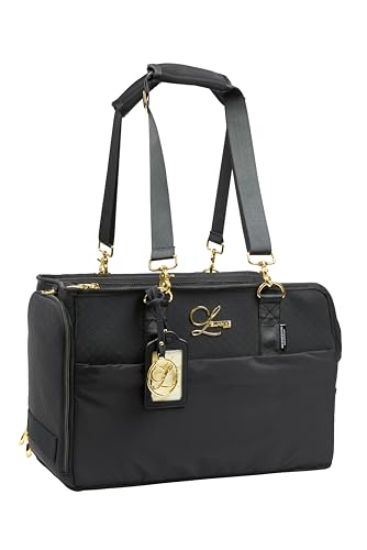 L'ÉLIANNE | Designer Flugzeug Hundetasche | Schwarz | Luxus Reisetasche mit Goldenen Akzenten, Schwarzes Nylon, Verstellbarer Schultergurt, Multifunktionales Design mit Reißverschluss von L’élianne