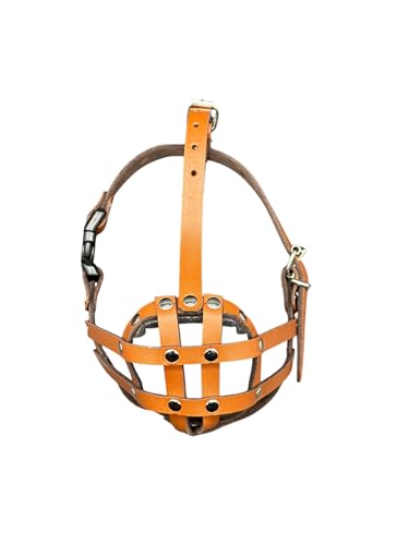 L&J Pets Uk, Maulkorb für Hund/Haustier, ideal für Möpse und andere Hunde mit kurzer Schnauze, Leder (M2, Braunes Leder) von L&J Pets Uk