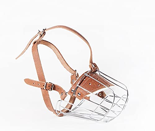 L&J Pets Uk Metall Maulkorb für Deutsche Schäferhunde & ähnliche große Hunde – Sicher, Bequem & Verstellbar (Silber/Braun, 4) von L&J Pets Uk
