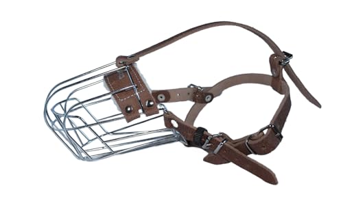 L&J Pets Uk Metall Maulkorb für Spaniel & ähnliche große Hunde – Sicher, Bequem & Verstellbar (3+, Silber/Braun) von L&J Pets Uk