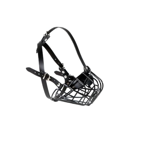 L&J Pets Uk Metallkorb-Maulkorb für Französische Bulldogge, Korbmaulkorb für Frenchies, starker Metallmaulkorb (silberfarben/schwarzes Leder, B1 Frenchi) von L&J Pets Uk