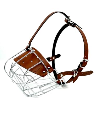 Starker Maulkorb aus Drahtmetall für Hunde, Rottweiler, Mastiff Golden Retriever und andere (R3, silberfarben/braunes Leder) von L&J Pets Uk