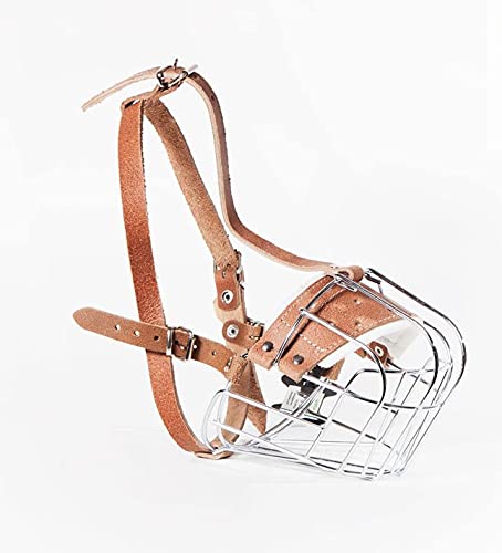 Starker Maulkorb aus Drahtmetall für Hunde, Rottweiler, Mastiff Golden Retriever und andere (R1, silberfarben/braunes Leder) von L&J Pets Uk