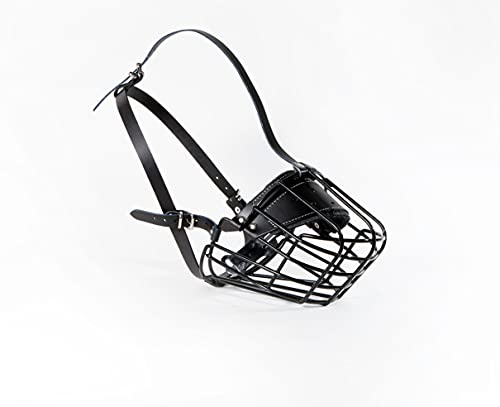 Starker Maulkorb aus Drahtmetall für Hunde, Rottweiler, Mastiff Golden Retriever und andere (R3, schwarz/schwarzes Leder) von L&J Pets Uk