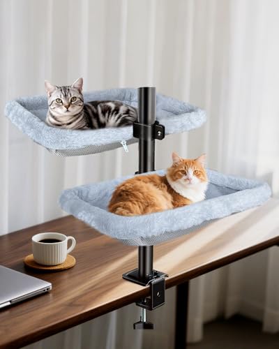 L&W BROS. Doppelschichtiges Katzen-Schreibtischbett, verstellbares Schreibtischnest mit drehbaren Halterungen, Metallrahmen, 20,4 kg/Schicht, waschbare Bezüge, für mehrere Katzenhäuser von L&W BROS.