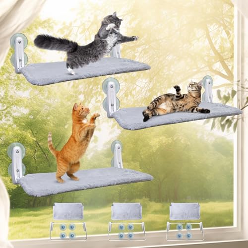 L&W BROS. Faltbare Katzen-Fensterstange mit 4 Saugnäpfen, einfach zu montieren, 61 x 30,5 cm, Katzenfensterbett für große, schwere Katzen im Innenbereich (L 3 Stück) von L&W BROS.