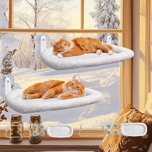 L&W BROS. Katzen-Fensterstange, 2 Stück, Katzenhängematte mit 4 Saugnäpfen, einfach zu montieren, 61 x 30,5 cm, Katzenfensterbett für große, schwere Katzen im Innenbereich (L 2 Stück mit Bett) L&W BROS. Katzen-Fensterstange, 2 Stück, Katzenhängematte mit 4 Saugnäpfen, einfach zu montieren, 61 x 30,5 cm, Katzenfensterbett für große, schwere Katzen im Innenbereich (L 2 Stück mit Bett) von L&W BROS.