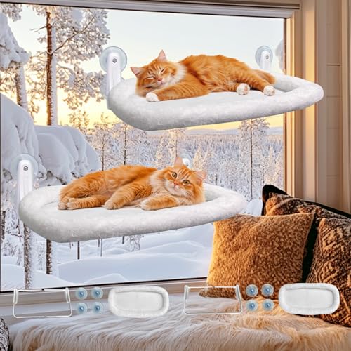 L&W BROS. Katzen-Fensterstange, 2 Stück, Katzenhängematte mit 4 Saugnäpfen, einfach zu montieren, 61 x 30,5 cm, Katzenfensterbett für große, schwere Katzen im Innenbereich (M, 2 Stück mit Bett) L&W BROS. Katzen-Fensterstange, 2 Stück, Katzenhängematte mit 4 Saugnäpfen, einfach zu montieren, 61 x 30,5 cm, Katzenfensterbett für große, schwere Katzen im Innenbereich (M, 2 Stück mit Bett) von L&W BROS.