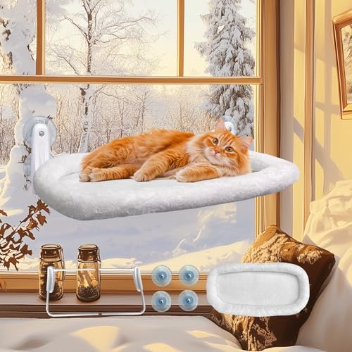 L&W BROS. Katzen-Fensterstange Katzenhängematte mit 4 Saugnäpfen, einfach zu montieren, 61 x 30,5 cm, Katzenfensterbett für große, schwere Katzen im Innenbereich (L 1 Stück mit Bett) von L&W BROS.