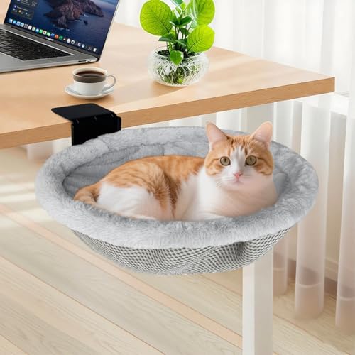 L&W BROS. Katzen-Schreibtischbett - Unterstützt bis zu 22,7 kg, abnehmbarer, maschinenwaschbarer Plüschbezug, bequeme Katzen-Sitzstange für den Innenbereich, platzsparendes faltbares Design für von L&W BROS.