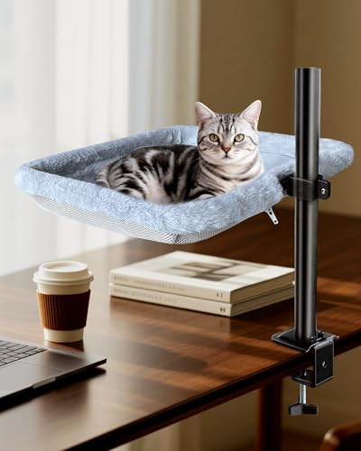 L&W BROS. Katzen-Schreibtischbett – verstellbare Schreibtisch-Katzen-Hängematte mit 360° drehbarem Arm, doppelseitiger waschbarer Bezug, 20,4 kg Kapazität, 43,2 x 35,6 cm, Metallrahmen von L&W BROS.