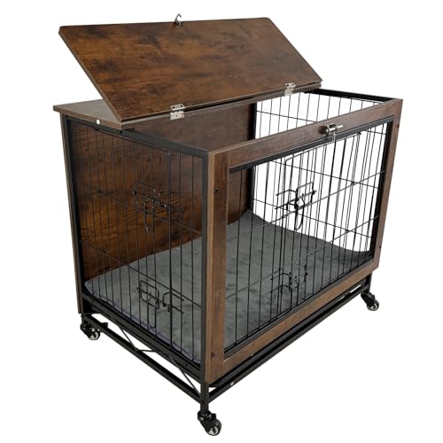 Hundekäfig-Möbel für kleine, mittelgroße Hunde und Katzen, dekoratives Holzkäfighaus für den Innenbereich für Welpen, Haustiere, mit Tablett, Kissen, faltbare Oberseite, Aufbewahrungs-Laufstall, Hundekäfig-Möbel für kleine, mittelgroße Hunde und Katzen, dekoratives Holzkäfighaus für den Innenbereich für Welpen, Haustiere, mit Tablett, Kissen, faltbare Oberseite, Aufbewahrungs-Laufstall, von L-yrehom