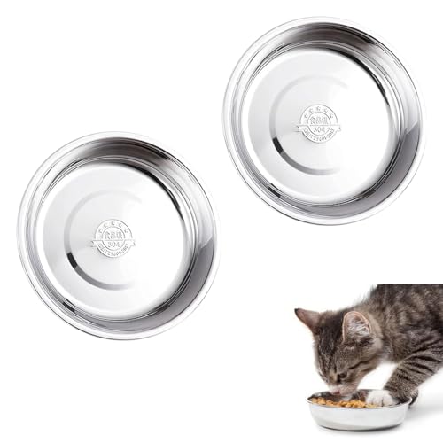 2 Stück Edelstahl-Katzennäpfe, 14 cm, Ersatznapf für kleine Hunde, Katzenfutter, Schnurrhaar, flaches Futter, Metallschale für Haustiere, Katzen und Welpen, Futter und Wasserfütterung von L0famy