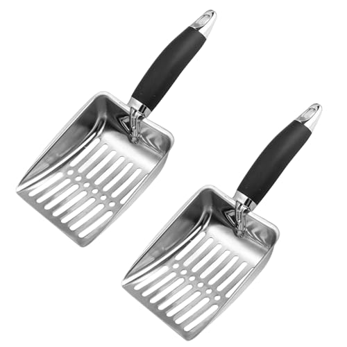 2 Stück Edelstahl-Katzenstreuschaufel, stabile Netzschaufel, schnelles Sieben von Katzenstreu, tiefer Schaufel, ergonomischer langer Griff und große Löcher, Schlitz, Haustierstreuschaufel für alle 2 Stück Edelstahl-Katzenstreuschaufel, stabile Netzschaufel, schnelles Sieben von Katzenstreu, tiefer Schaufel, ergonomischer langer Griff und große Löcher, Schlitz, Haustierstreuschaufel für alle von L0famy