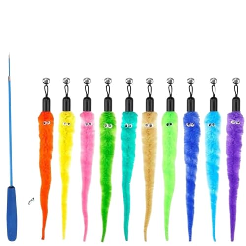 Katzenspielzeug-Zubehör, Wurm-Ersatzköpfe, lustiger Plüschstab for interaktives Haustierspiel Katzenspielartikel(11Pcs Multicolor) von L6NqIAG